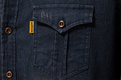 2025 Spring Men's Denim Shirt 100% Cotton Elastic Casual Slim Fit Streetwear Clothing Long Sleeve Multiple Pockets Cowboy Shirts