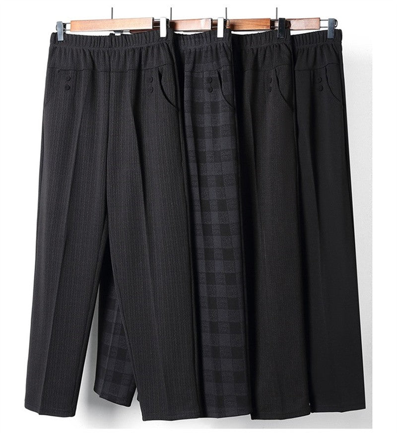 6XL 7XL 8XL Middle-aged Elderly Women's Trousers Spring Autumn Elastic High Waist Straight Pants Mother Winter Warm Fleece Pants