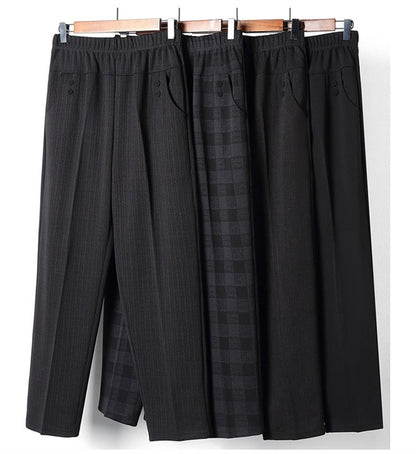 6XL 7XL 8XL Middle-aged Elderly Women's Trousers Spring Autumn Elastic High Waist Straight Pants Mother Winter Warm Fleece Pants