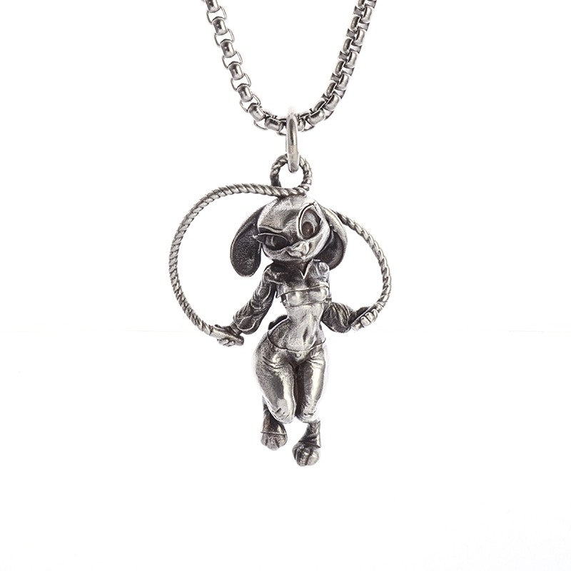 Colar Pingente Menina Bonita Anime Mecha Banhado a Prata Joia da Moda Hip-Hop Rock Punk Presente para Homens e Mulheres
