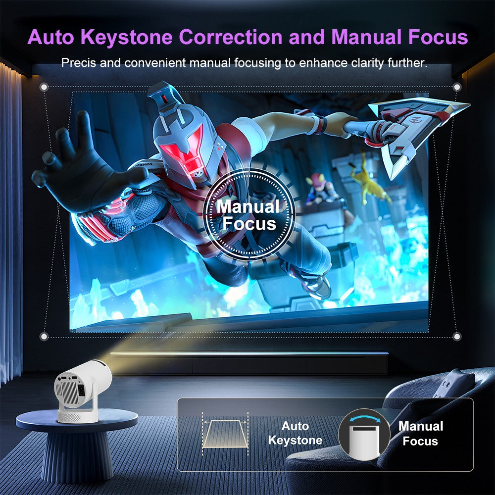 Projetor de Jogos Velec HY300 Pro HiFi 2 EM 1 Chip Profissional Projetor Android Com 2 Controles de Jogo Sem Fio 20000+ Jogos