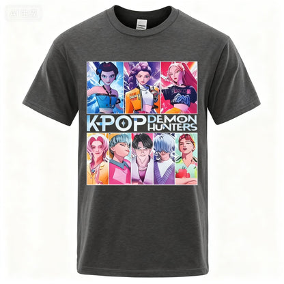 2025 Summer Men Clothes KPop Demon Hunters Saja Boys Soft  100% Pure Cotton Printed T-shirt Cool Cosplay Costume Oversize Y2k