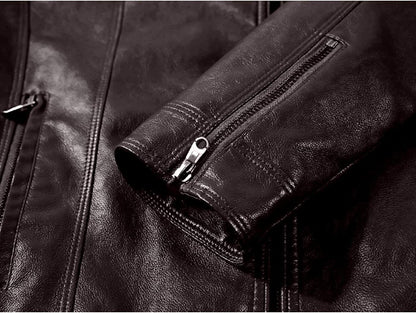 Autumn Winter Men Stand Collar Motorcycle Leather Jacket Coat Brown Black Coffee Multi Color Options Slim Fit Trendy Outerwear