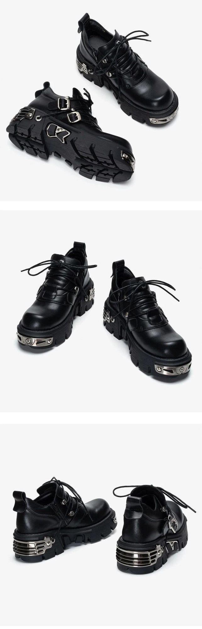 2025 New Dark Punk Style Woman Gothic Flame Carved Vintage Rock Boots Leather Shoes Metal Niche Low Top Platform Shoes