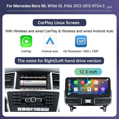 Rádio automotivo com tela touch screen Linux para Mercedes Benz ML W166 ML350 GL X166 2012-2015 GPS com Carplay Android Auto Airplay Mirroring