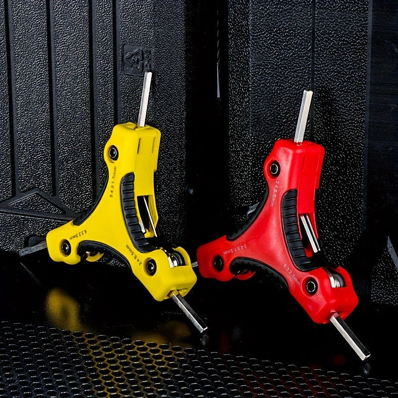Chave Estrela Hexagonal Dobrável Aço Cr-V Ferramenta Portátil Chave de Fenda Kit Chave Hexagonal Dobrável Métrica Vermelho Amarelo