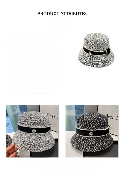 Chapéu de Pescador Vazado Respirável Coreano, Chapéu Tipo Bacia Personalizado, Chapéu Bucket Diamantado da Moda para Passeios de Verão Femininos