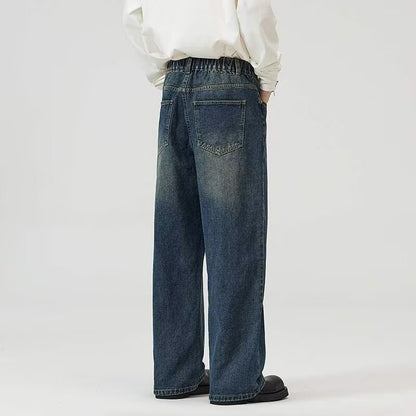 Calça Jeans Masculina Clássica Americana Hip Hop Rap Perna Larga Juventude Popular Masculina Reta Retrô Solta Calças Jeans Oversized