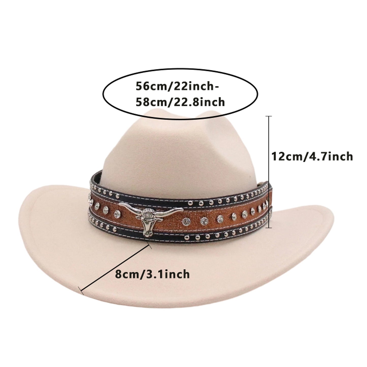 Fashionable Wide Brim Hat with Rhinestone Bull Belt - Trendy Cowgirl Cap for Men and Women Perfect for Outdoor Activities