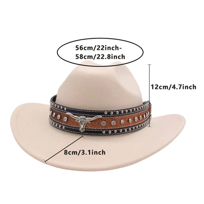 Fashionable Wide Brim Hat with Rhinestone Bull Belt - Trendy Cowgirl Cap for Men and Women Perfect for Outdoor Activities