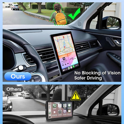 Suporte de 7/8/9'' Orientação e Espelho Retrovisor de Carro com Rádio CarPlay Sem Fio Android Auto Multimídia de Vídeo Tela Universal
