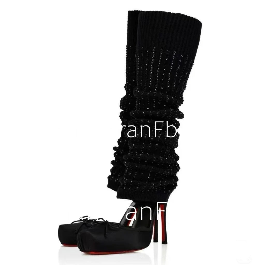 2025 Spring/Summer New Ballet High Heels Fashion Stretch Stockings Hot Diamond Women's 34-46 Large High Heels Sandals