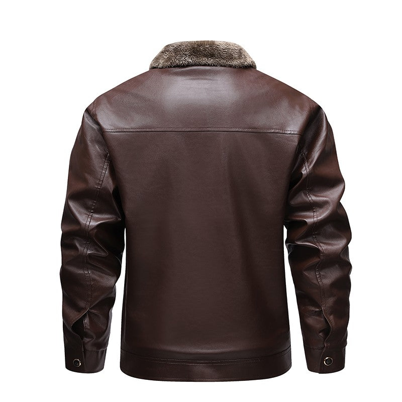 Winter Fleece-lined Leather Jacket Men 2025 New Coat Men's Top Windproof Leisure Mens Streetwear Zipper Retro Moto Biker Jackets