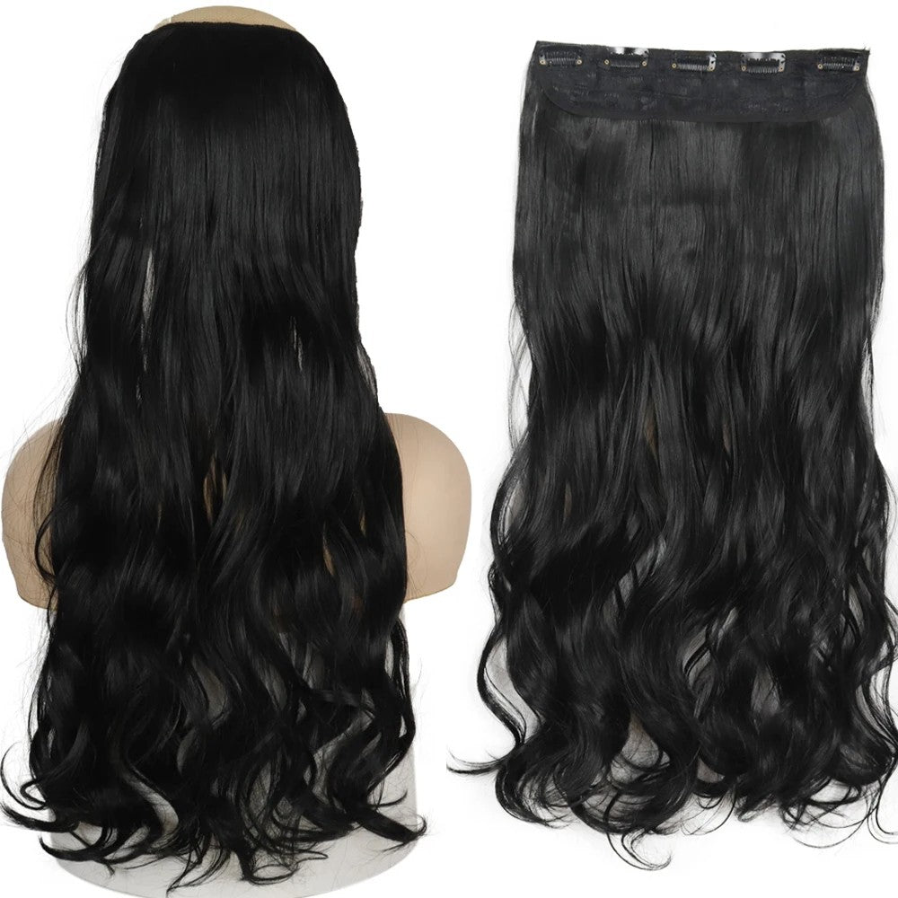 Extensão de Cabelo Liso Comprido de Fibra Sintética Resistente ao Calor com 5 Clipes 22"32" Preto Castanho Loiro