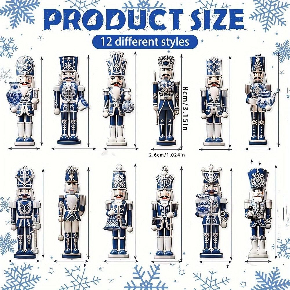 12/24/36PCS XMAS Wooden Nutcracker Soldier Pendant Blue 8CM Christmas Wooden Nutcracker European-Style Home Decoration