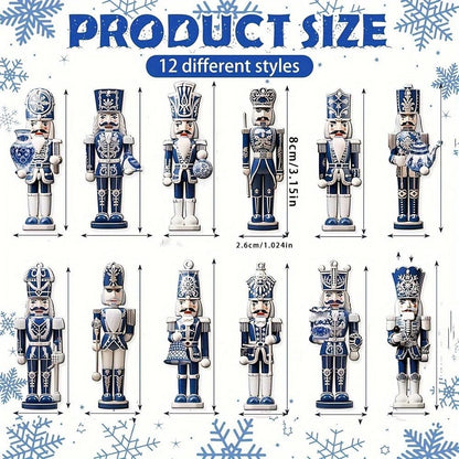 12/24/36PCS XMAS Wooden Nutcracker Soldier Pendant Blue 8CM Christmas Wooden Nutcracker European-Style Home Decoration