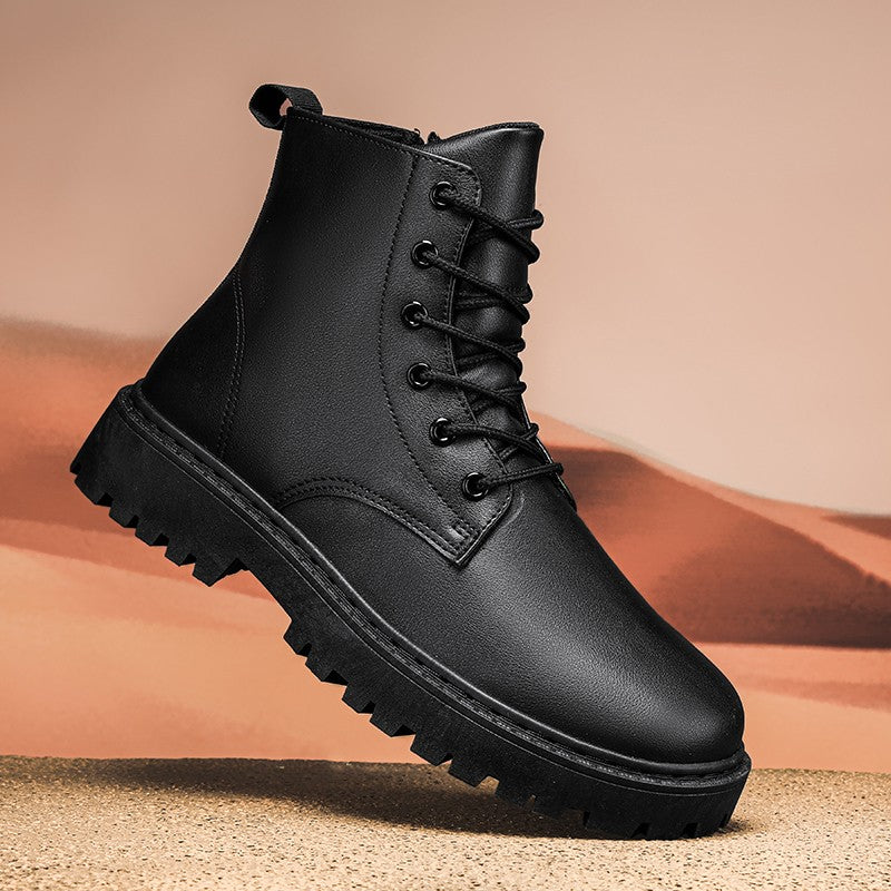 Men Black Leather Boots New British Style High Top Fashion Work Boots Outdoor Street Fashion Chelsea Men Shoes Comfortable Short