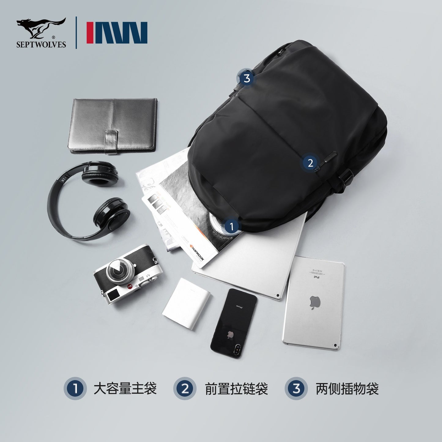 Mochila Casual Escolar Impermeável Preta Septwolves Mochila para Notebook de 16 Polegadas Mochila Feminina Masculina Mochila de Grande Capacidade
