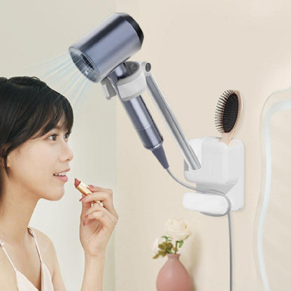 Suporte de Secador de Cabelo Ajustável em Ângulo, Sem Furo, Fixado na Parede, Suporte para Secador de Cabelo para Banheiro, Prateleira de Armazenamento para Mãos Livres