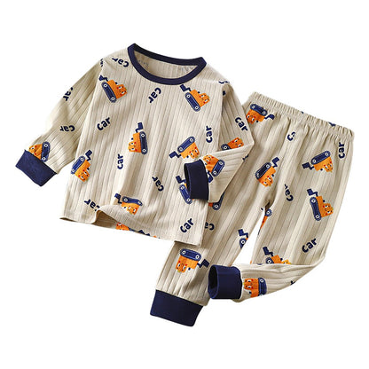 Kids Casual Autumn Long Sleeve Pajamas Set Boys and Girls Cartoon Print Home Wear Comfortable Soft Fabric Sleepwear