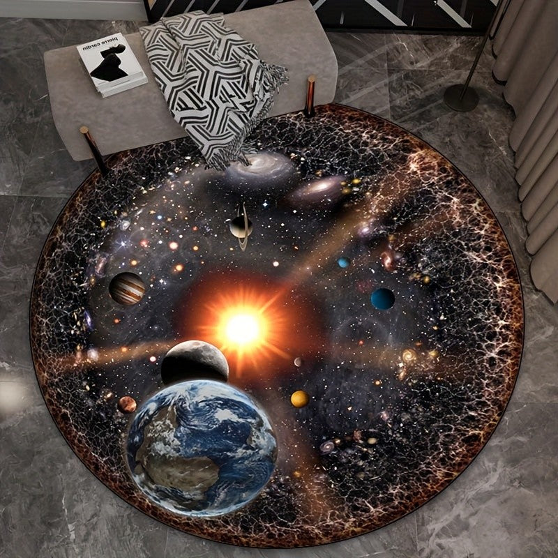 Solar System Planet Round Rug Crystal Velvet Floor Mat Space Universe Art Decorative Home Bedroom Living Room Area Rug for Kids