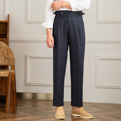 Three Gentleman Summer Naples Casual Straight Pants Men's Commuting Cotton and Linen Comfortable Breathable High Waist Pants