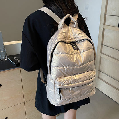 Mochila Escolar Acolchoada de Inverno para Estudantes com Grande Capacidade, Bolsa de Livros Casual de Cor Sólida com Alça Ajustável para Adolescentes