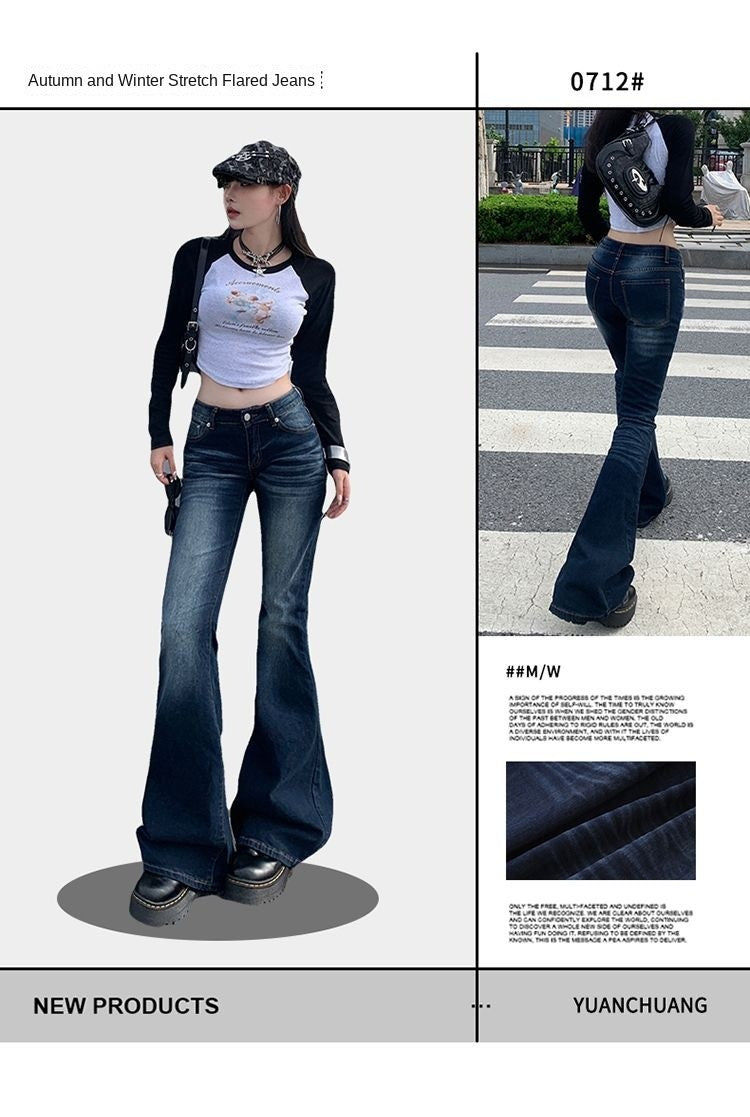 High Waist Jeans Womens Fashion Personality Slim Fit Retro Bell Bottoms Trousers Autumn Winter Jeans Women's Pants Women Pants