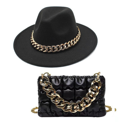 Conjuntos de 2 Peças para Mulheres com Bolsa Grande e Corrente, Chapéu Fedora, Moda 2022, Luxo, Festa, Casamento, Chapéu de Jazz ?????