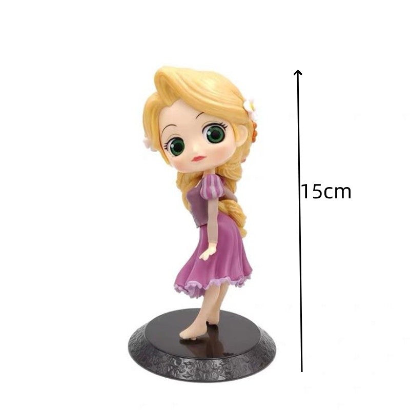Miniso 14cm Princesas Q Posket Bonecas Elsa Anna Mulan Tinker Bell Elsa Aladdin kawaii Brinquedo para Bolo Decoração Modelo menina presente