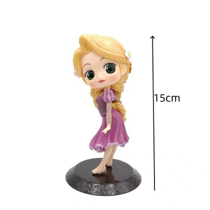Miniso 14cm Princesas Q Posket Bonecas Elsa Anna Mulan Tinker Bell Elsa Aladdin kawaii Brinquedo para Bolo Decoração Modelo menina presente
