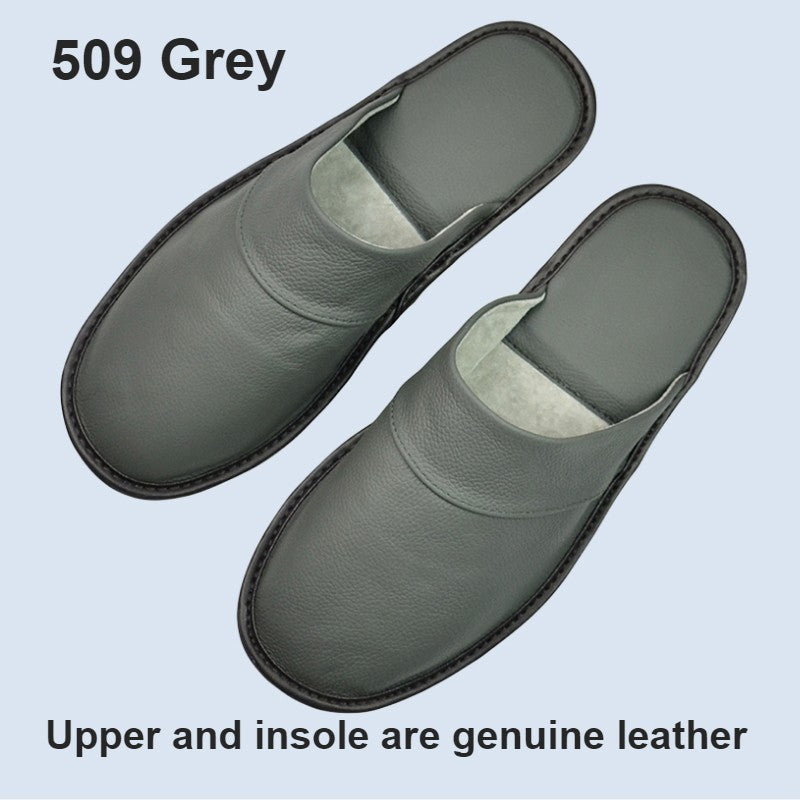 Genuine Cow Leather Slippers Homes in indoor slipper Spring Autumn summer men women elderly non-slip casual single Slides shoes