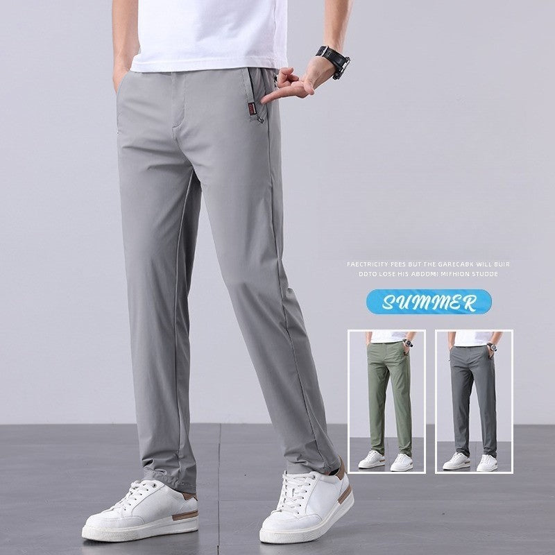 Summer New Men's Ice Silk Pants Korean Y2K All Match Elastic Sweatpants Office Business Casual Fashion Straight Suit Trousers
