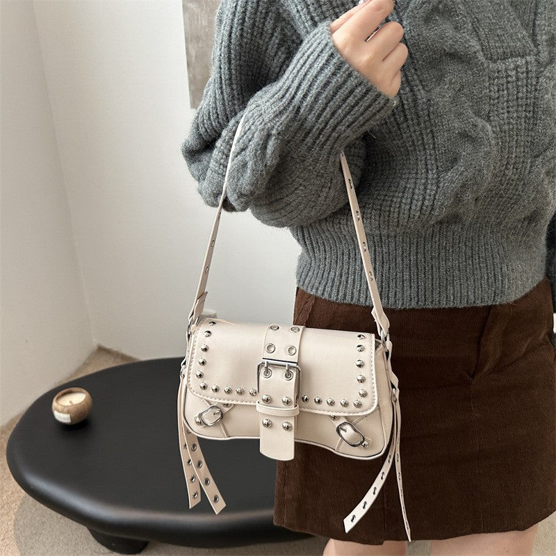Shoulder Bag for Women Punk Style Purse PU Leather Rock Fashion Handbags with Rivet Small Trendy Armpit Purse