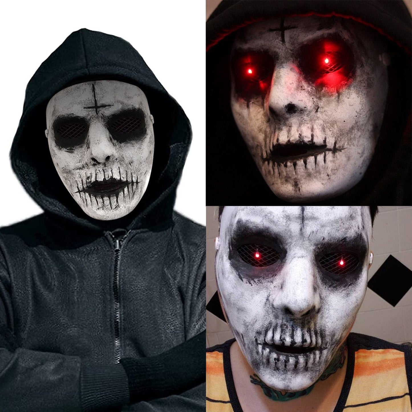 Cafele Demon Killer Mask Red LED Lighted Eyes Cosplay Creepy Scary Halloween Horror Mask Masquerade Costume Party