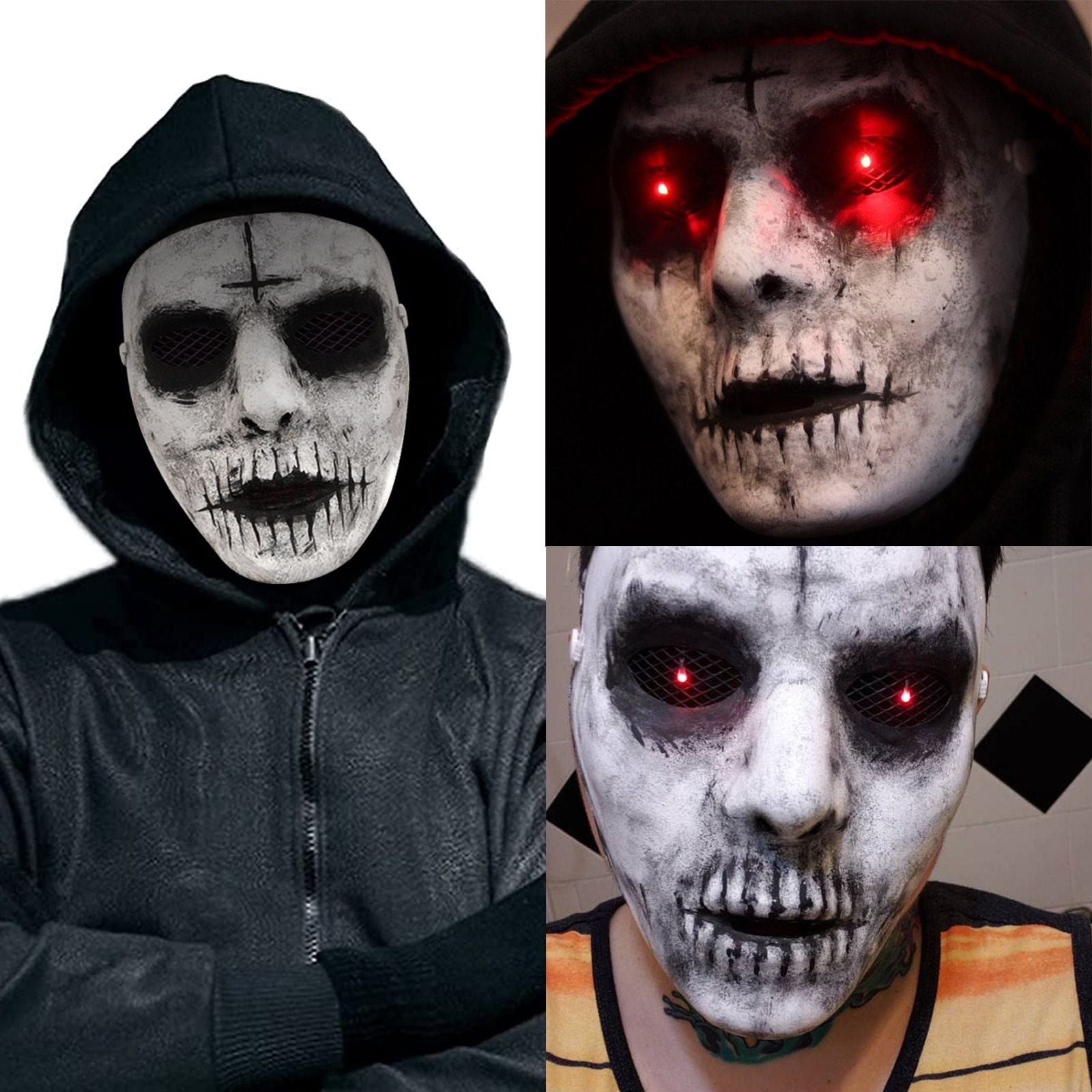 Cafele Demon Killer Mask Red LED Lighted Eyes Cosplay Creepy Scary Halloween Horror Mask Masquerade Costume Party