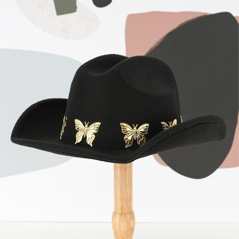 A52E Panama Hat Classical Headwear Decorative Butterly Charm Headwear Photo Props