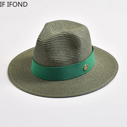Summer Straw Hats for Women Men Panama Travel Beach Sun Hat Ribbon Decoration Elegant Luxury Jazz Hat