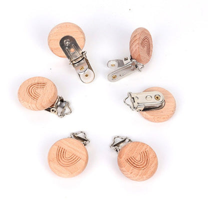 5 Piece wooden rainbow bear flower cart heart shaped bird elephant round star Clip Free DIY Baby Natural pacifier Chain Gift