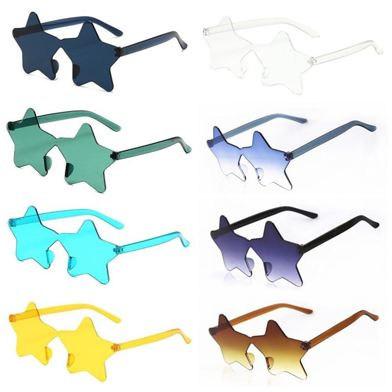 Star Shaped Sunglasses Rimless Colorful Transparent Glasses for Women Men Festival Birthday Cosplay Beach Summer Party Supplies