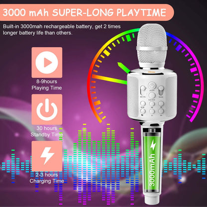 Microfone de Karaokê Sem Fio Bluetooth Portátil para Canto com Dueto/Gravação/Reprodução/Reverb Presente para Adulto/Criança para KTV em Casa