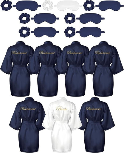 7 Pcs Bridesmaid Robe Sets Bride Silk Satin Bridal Party with Sleeping Eye Mask and Elastic Headband