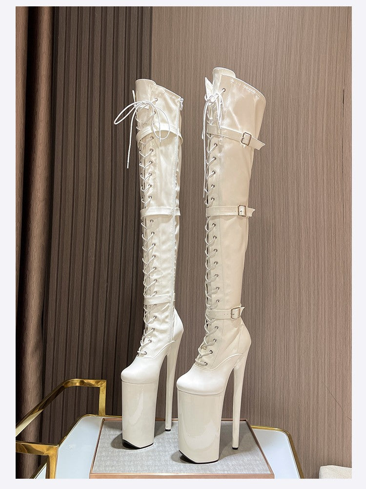 26cm Super High Heel Thigh High Boots Sexy Women Shoes Pole Dance Stripper Shoes Platform Over-the-Knee Zip Crotch High Boots
