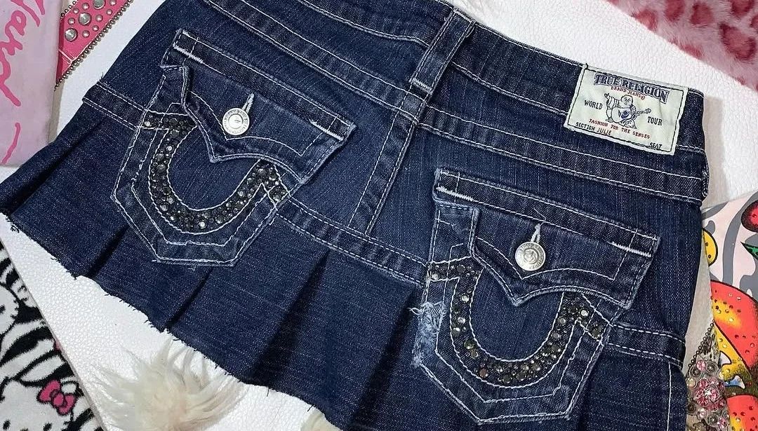 Gothic High Waisted Retro Y2k Skirt Letter Embroidery Patchwork Zipper Denim Ple
