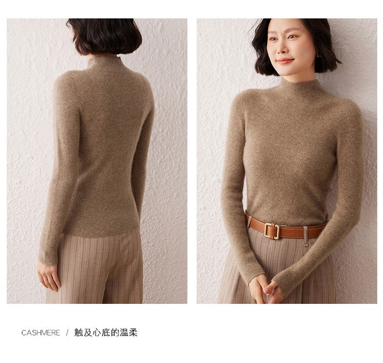 New women's sweater 100% pure cashmere high neck knitted pullover Korean version slim fit hot selling fashionable sweater
