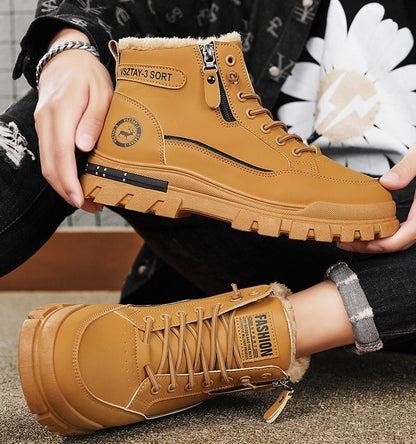 New winter plush  thick warm men's cotton shoes trendy outdoor high top male snow boots