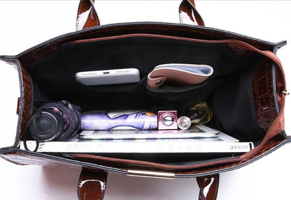 Luxury Vintage Women's Crocodile Pattern Handbag Large Capacity Tote Bag Leather Business Shoulder Bag For Female