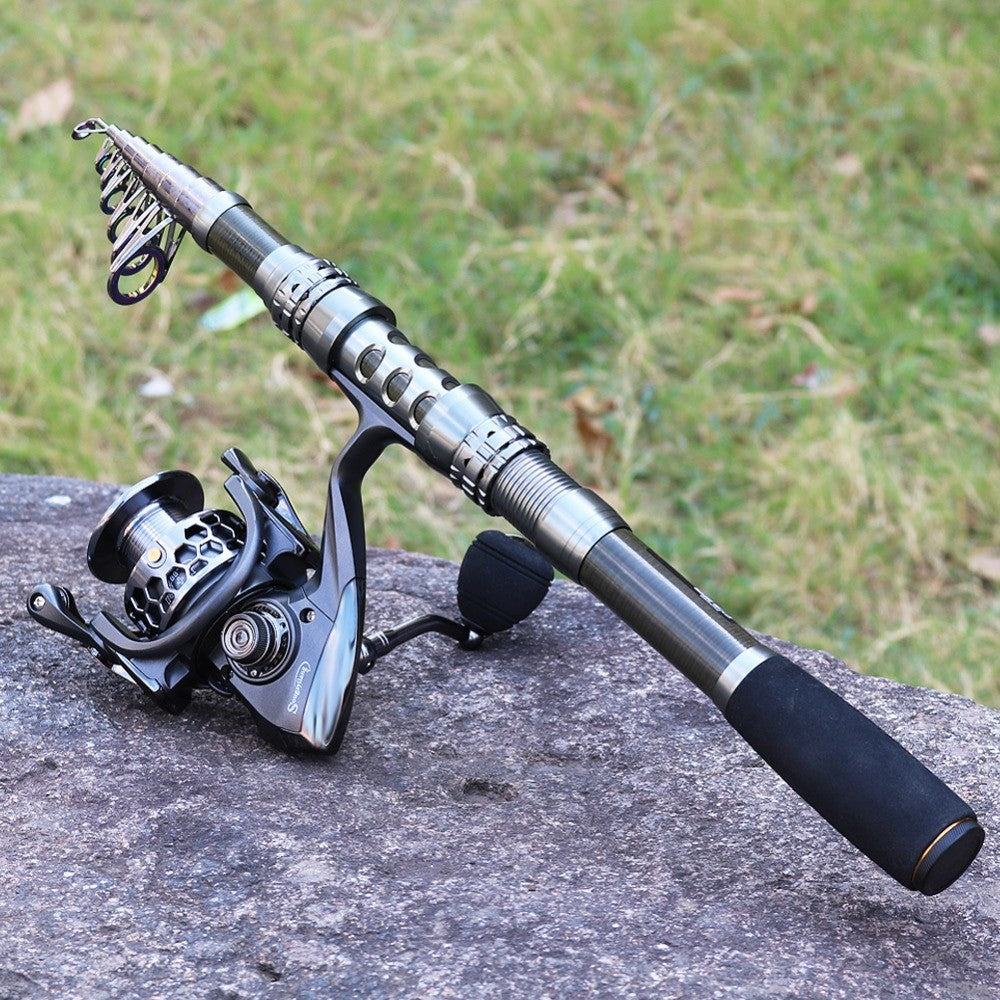 Sougayilang 1.8-3.3m Carbon Fiber Spinning Fishing Rod and 13+1BB Fishing Reel Combo Telescopic Fishing Pole Spinning Reel Kit