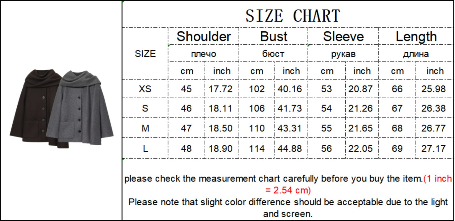 TFMLN Winter New Ladies Solid Jackets Elegant Long Sleeve Pockets Coat Fashion Scarf Collar Warm Short Jacket Streetwear