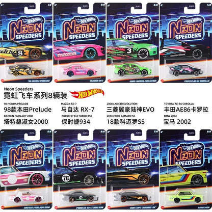 Hot Wheels Neon Speeders Series 8 Diecast Car Set 1/64 Scale Models Mazda RX-7 Datsun 510 B C D HLH72 Collectible Toy Xmas Gifts